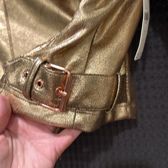 Gold faux leather motorcycle jacket by Anthropologie. - Picture 5 of 9